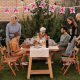 Image of a family eating in the garden and celebrating the bank holiday coronation